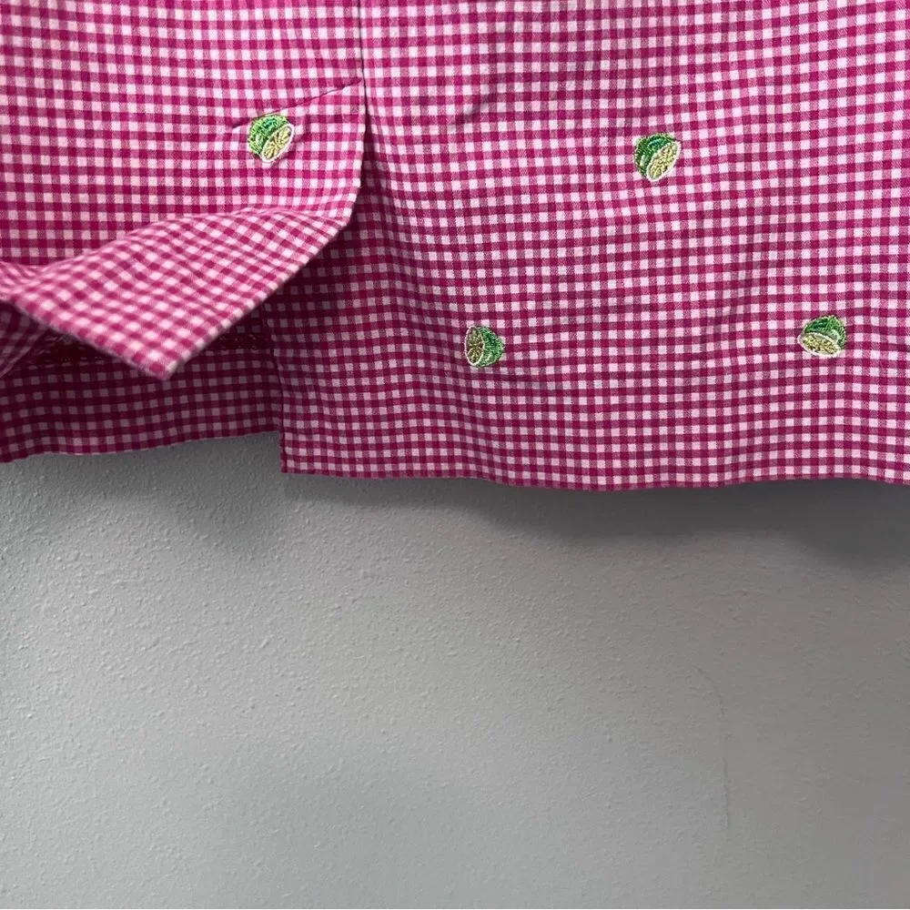 Talbots Petites Vintage Lime Printed Gingham Skirt Size 10P